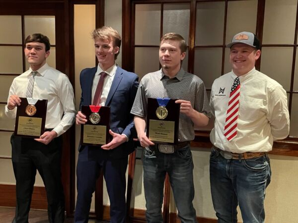 Wyatt Hansen, third person from the left, was awarded the top spot in the American Welding Society (AWS) 2024 USA Welding Trials. He will be representing the United States at Lyon, France at the WorldSkills competition for welding. He’s pictured with Chandler Vincent (far right), UBTech Welding Instructor and USA Welding Expert. 