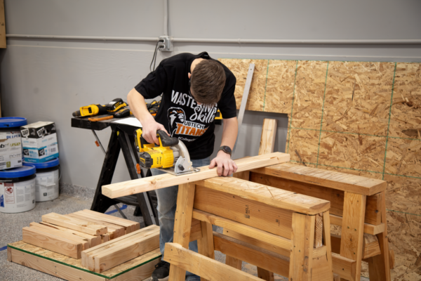A Construction student competes while building a project during the UBTech Student Showcase held earlier this month.