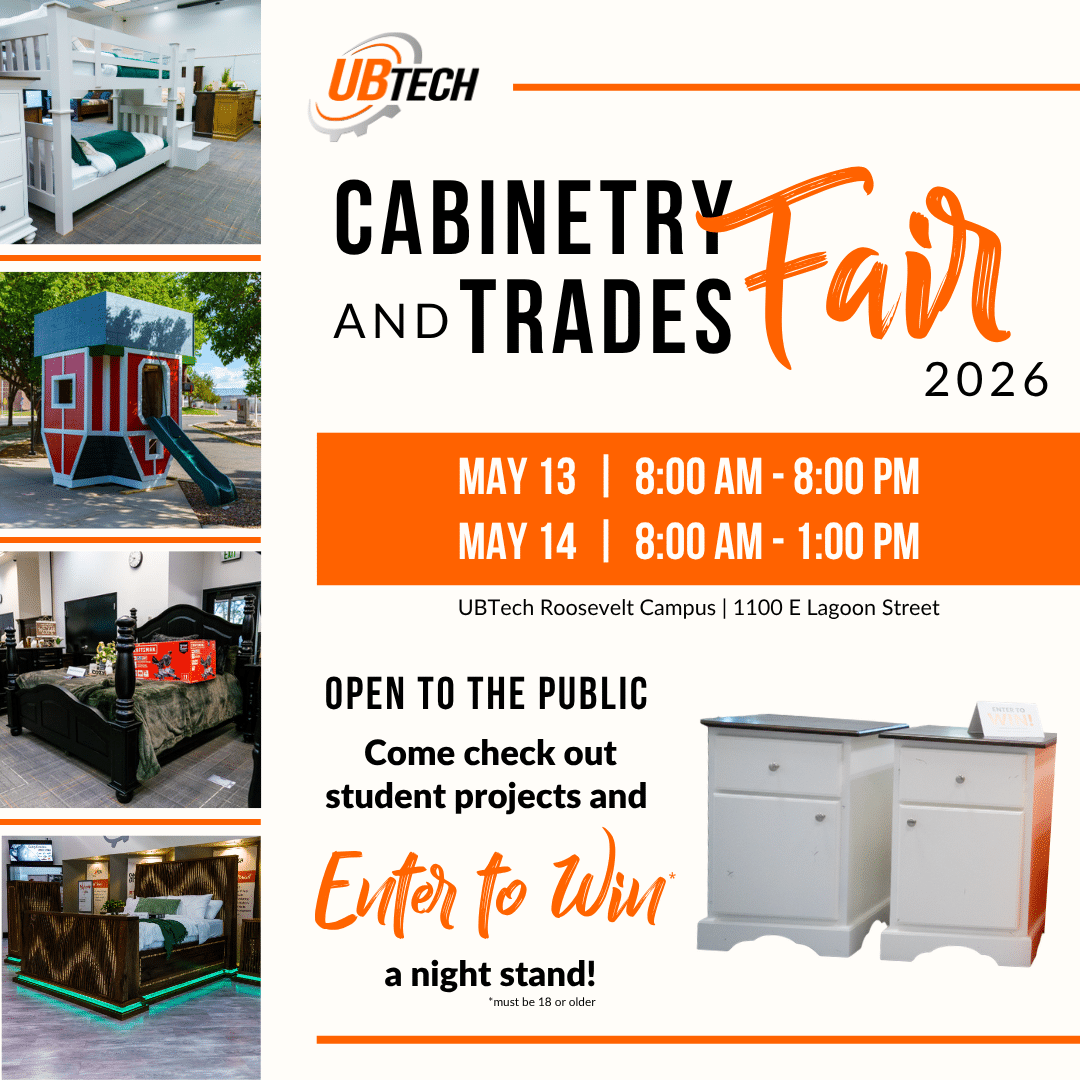 Outdoors and the arts auction. Art. Booths. Raffle. Dinner. Live and Silent Auction. April 23rd, 2026. UBTech Vernal Campus| 450 North 2000 West. Free Live Auction at 7pm. Meet and mingle dinner, $20 per person from 6pm-7pm. To view art or auction items, RSVP, donate, or register for remote bidding, head to ubtech.edu/outdoors-arts-auction. Public invited to attend. 100% of proceeds go to student scholarships. For more info: kyla@ubtech.edu, 435.722.6932