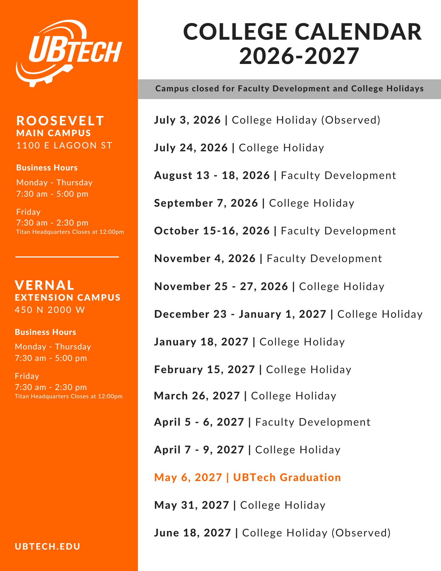 Campus Closed Dates Catalog Calendar – FY27 (1)